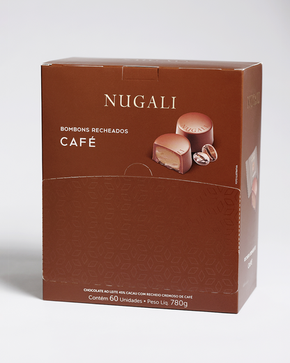 Caixa de bombons de café Nugali com chocolate ao leite cremoso, ideal para presentear ou degustar momentos especiais.