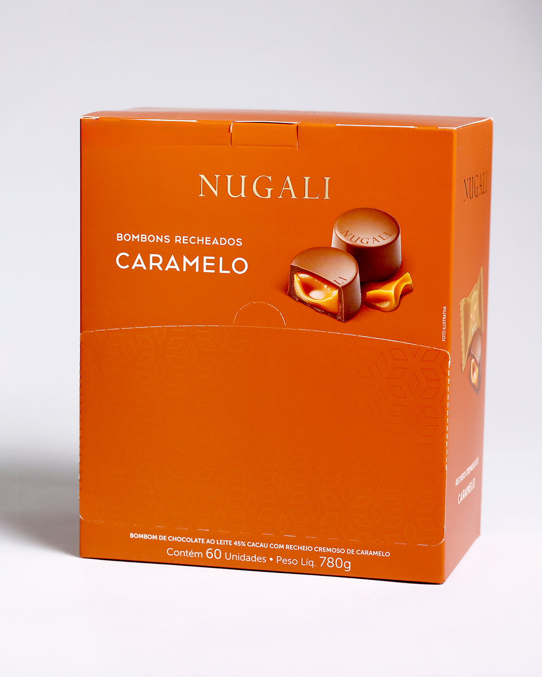 Deliciosos bombons de caramelo Nugali em chocolate ao leite, opção gourmet para momentos especiais.