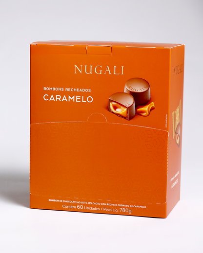 Deliciosos bombons de caramelo Nugali em chocolate ao leite, opção gourmet para momentos especiais.