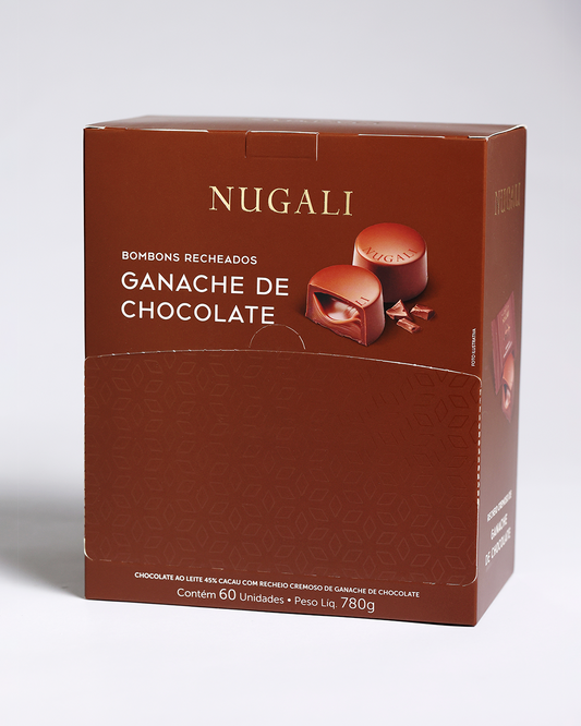 Bombons Nugali com ganache cremoso de chocolate premium, proporcionando uma experiência de sabor irresistível.