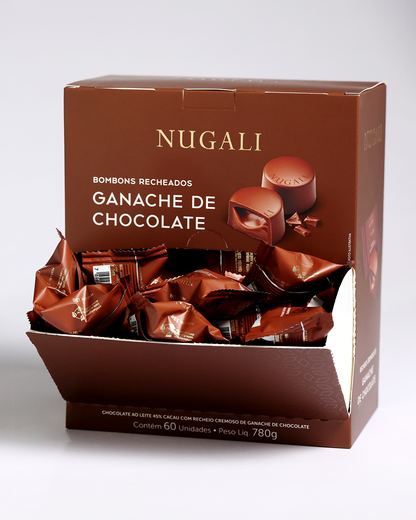 Bombons Nugali com ganache cremoso de chocolate premium, proporcionando uma experiência de sabor irresistível.
