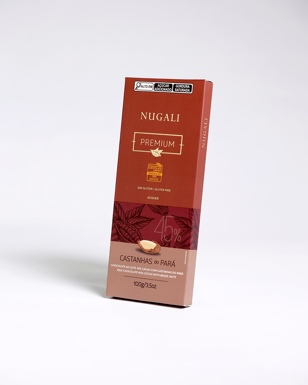 Chocolate premium Nugali com castanhas-do-Pará e sabor brasileiro.