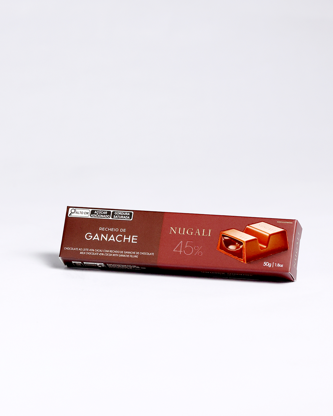 Tablete de chocolate ao leite com recheio de ganache de chocolate, feito com chocolate ao leite premiado e ingredientes selecionados, cremoso e irresistível.